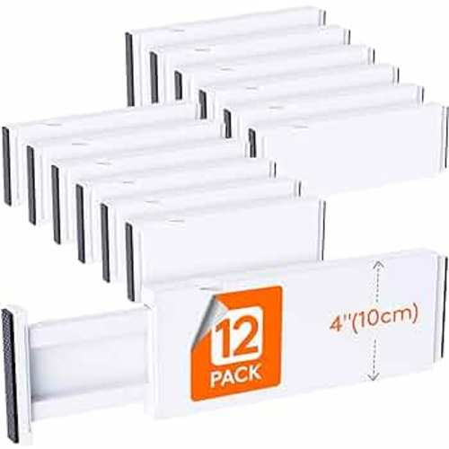 Lifewit 12 Pack Drawer Dividers Plastic 4" High, 11-17" Adjustable Drawer Organizers for Clothes, Expandable Dresser Separators in Bedroom/Bathroom/Kitchen/Office Organization and Storage