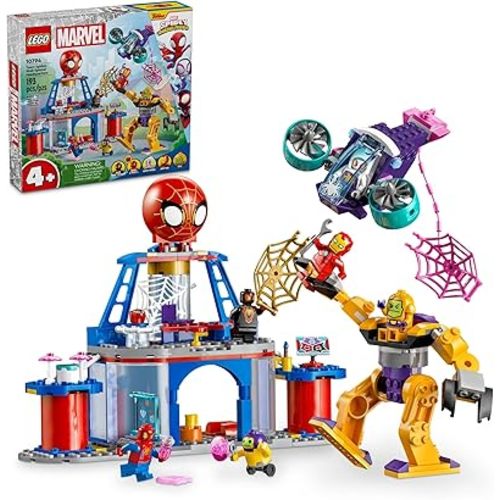 LEGO Marvel Team Spidey Web Spinner Headquarters, Marvel Toy for Fans of Disney+ Spidey and His Amazing Friends, Battle Vehicle for Kids with Iron Man Toy, Spider-Man Toy for 4-6 Year Olds, 10794