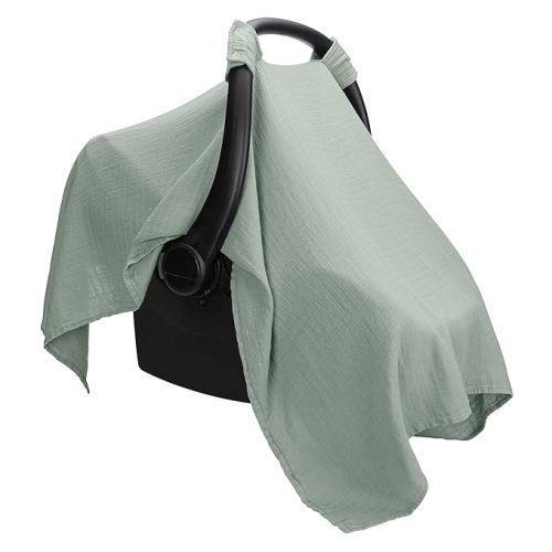 Comfy Cubs Baby Car Seat Cover - Soft, Breathable Bamboo Rayon and Muslin Cotton Blend - Lightweight Canopy for Sun, Bug, and Comfort Protection - Large Size Infant Seat Cover in Fern Design