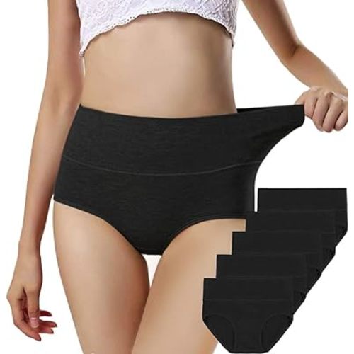 ANNYISON Womens Underwear, Soft Cotton High Waist Breathable Solid Color Briefs Panties for Women