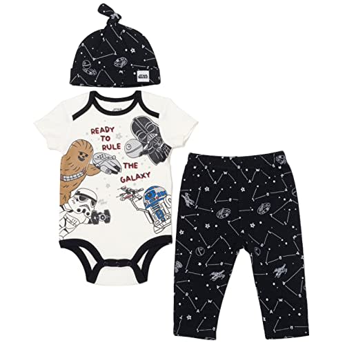 STAR WARS Millennium Falcon Chewbacca Darth Vader Baby 3 Piece Outfit Set: Cuddly Bodysuit Pants Hat Newborn to Infant