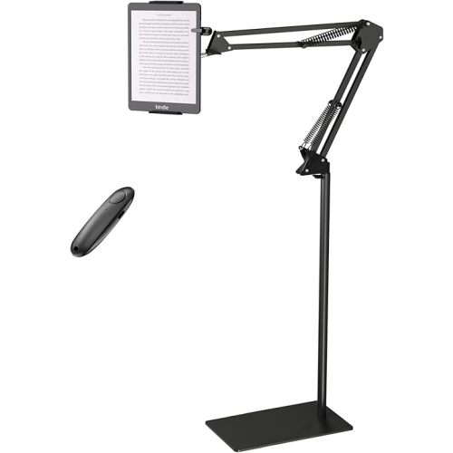 Floor Kindle Stand Holder with Remote Page Turner, Bed Holder with Clicker for Reading, Kindle Accessories for 4.7-11.9 inch Devices