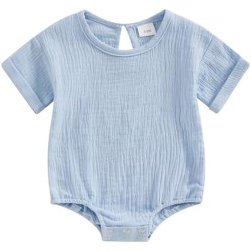 Merqwadd Baby Boy Girl Bubble Romper Infant Oversize Plain Crewneck T-Shirt Bodysuit Tops