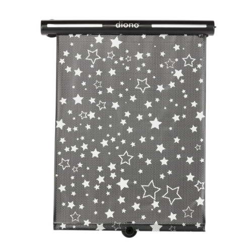 Diono Starry Night Universal Car Window Roller Sunshade, Keeps Car Cool and Blocks UV Rays, with Glow in the Dark Star Design, Black