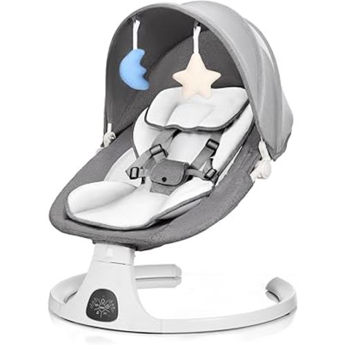 Baby Swing 3 in 1 Multifunctional Infant Rocker, Portable with Remote Control, 5-Point Seat Belt, 5 Auto Rocking, 3 Speed Timer, Electric with Music (0-12 Months) (Grey)
