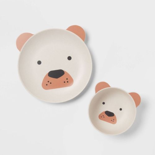 Kids' 2pc Bamboo and Melamine Bear Dinnerware Set Light Brown - Pillowfort™