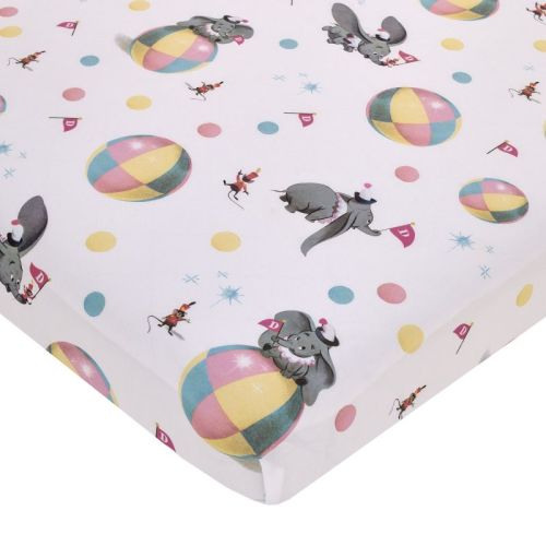 NoJo Disney Vintage Dumbo - Gray, White and Multi-Colored Circus Flags, Balls and Timothy Mouse Nursery Fitted Mini Crib Sheet