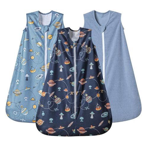 PHF 3 Pack Warm Micro-Fleece Baby Sleep Sack 0-6 Months, Soft Baby Wearable Blanket, 2-Way Zipper Sleeping Bags, Comfy Toddler Sleeping Sack for Boys, Small Size, Space