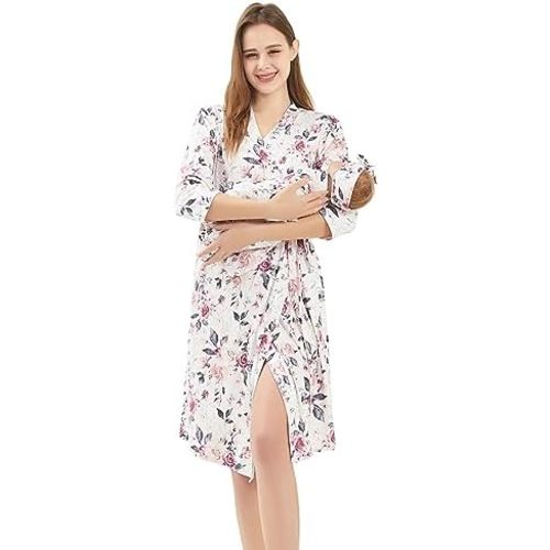 Galabloomer Maternity Robe and Baby Receiving Blanket, Matching Mommy Labor Delivery Robe and Swaddle Set