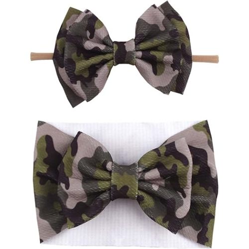 Baby Camo Headband Bow Camouflage Headband Bowknot Wide Hair Band Hair Bow TSFD42 (Set Headband)
