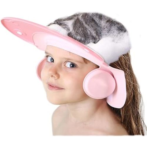 Shower Cap for Kids, Baby Shower Cap bath wash Shampoo rinser shield Hat Adjustable head hair Visor Protection Toddler and Children,Prevent water from entering eyes and ears(Pink)