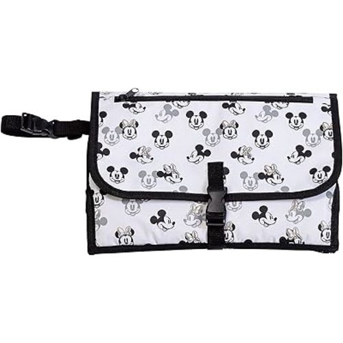 Disney Baby by J.L. Childress Portable Diaper Changing Station for Baby - Includes Wipes Case, Storage Pockets - Disney World Travel Essential - Travel Diaper Changing Kit - Mickey Minnie Ivory