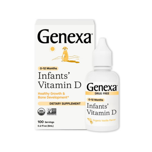 Genexa Infants Vitamin D Liquid Drops for Newborn, Baby & Toddler | Supports Growth & Bone Development | Delicious Organic Vanilla Flavor | Certified Organic, Gluten Free, & Non-GMO | 90 Servings