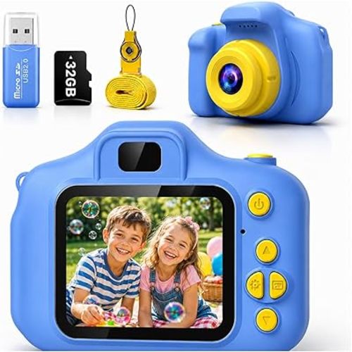Kids Camera for Boys Girls Age 3-9, Toddler Digital Camera with 32GB SD Card, 1080P Video, Games & Filters, Shockproof First Camera Toy, Birthday for 3 4 5 6 7 8 9 Year Old