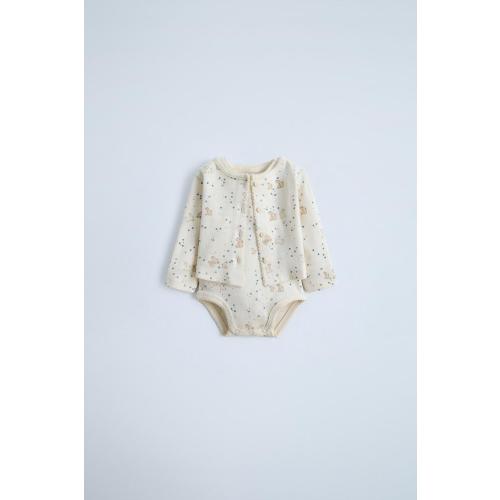 PACK OF PRINTED POINTELLE BODYSUIT AND JACKET - Ecru | ZARA United States