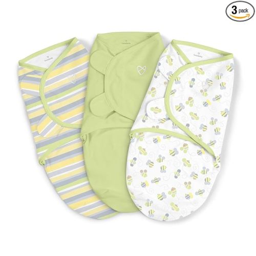 SwaddleMe by Ingenuity Original Swaddle, 100% Cotton, Improves Sleep & Calms Startle Reflex, 0-3 Months, 3-Pack - Busy Bees