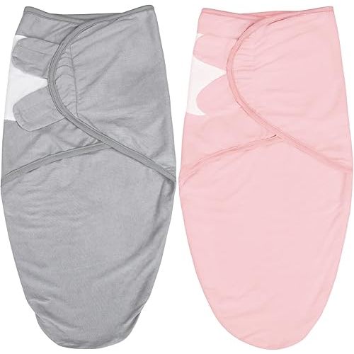 Biloban Baby Swaddles 0-3 Months for Girls, Cotton Swaddle Blanket, Newborn Essentials, Grey & Pink, 2 Pack