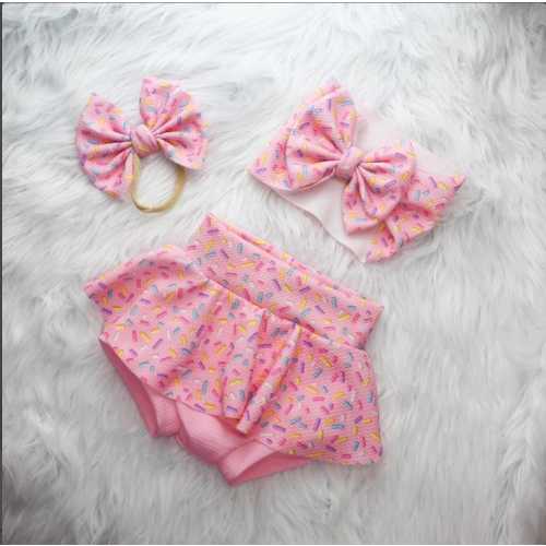 Pink Sprinkles Bummies and Bow for Baby girls, Sweet One Birthday Set, Two Sweet Cake smash Outfit, Preemie Newborn