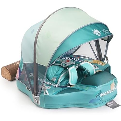 Mambobaby Baby Pool Float with Canopy & Tile, Kalolary Non-Inflatable Baby Swim Float Infant Swim Trainer Ring Toddler Pool Float with Adjustable Strap for 3-24 Months Age Boys Girls