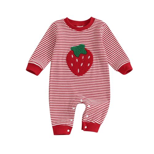 Baby Girl Fall Clothes Strawberry Waffle Knit Jumpsuit Newborn Onesie Infant Long Sleeve Romper Winter Outfits