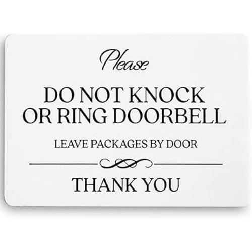 Do Not Knock or Ring Doorbell Sign (White Acrylic 5 x 3.5 in) - Please Do Not Ring Doorbell Sign - No Knocking Door - No Soliciting for House Door