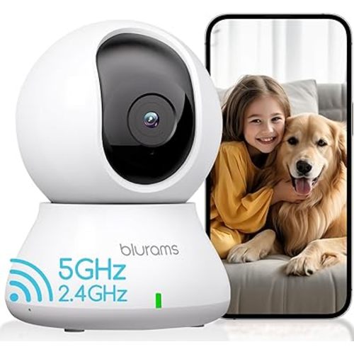 blurams Indoor Security Camera, 2K Pet Camera, 5GHz/2.4GHz Dual-Band, PTZ Dog Camera with Phone App, 360° Cameras for Home Security, 2-Way Audio, Motion Tracking, Night Vision, Siren, Cloud&SD