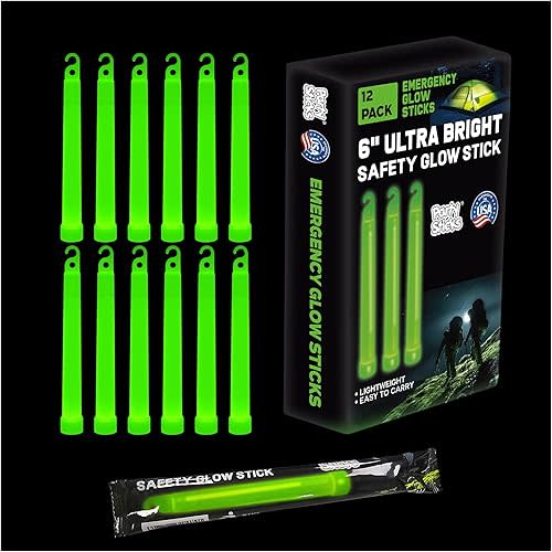 Emergency Glow Sticks - 12 Ultra Bright Individually Wrapped Military Grade Chem Lights - 12 Hour Bulk Tactical Light Sticks for Survival Gear, Camping, and Power Outages