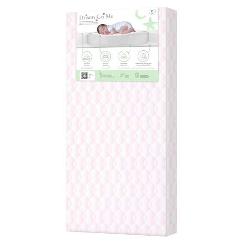Dream On Me 2 in 1 Little Lullaby Crib and Toddler Mattress, Pink Wave