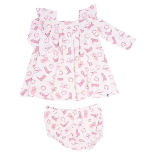 Pink Western Boots Ruffle Dress with Bloomer