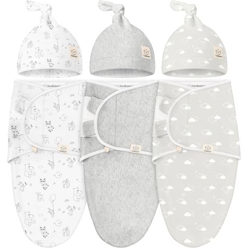 KeaBabies 3-Pack Swaddles for Newborn Baby Girls, Boys with Hats - Organic Soft Baby Sleep Sacks, Breathable Baby Swaddle 3-6 Months Beanies Set, Premie Infant Sleep Sack 0-3 Months (Aspire)