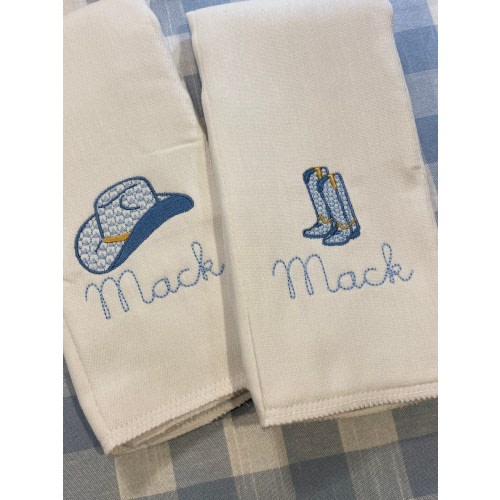 Monogrammed Cowboy Hat or Boot Burp Cloth