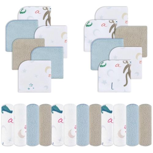 Viviland Baby Washcloths, Super Soft Baby Bath Towels for Newborn 24 Pack, Absorbent Face & Body Wash Cloth for Baby Boy, Animal Pattern, 9 x 9 inch