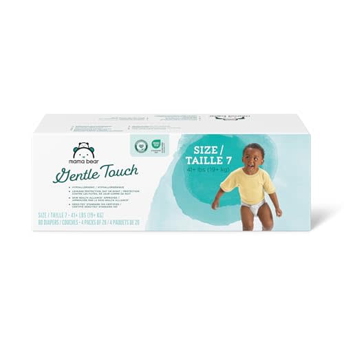 Amazon Brand - Mama Bear Gentle Touch Diapers, Hypoallergenic, Size 7, 80 Count (4 packs of 20), White