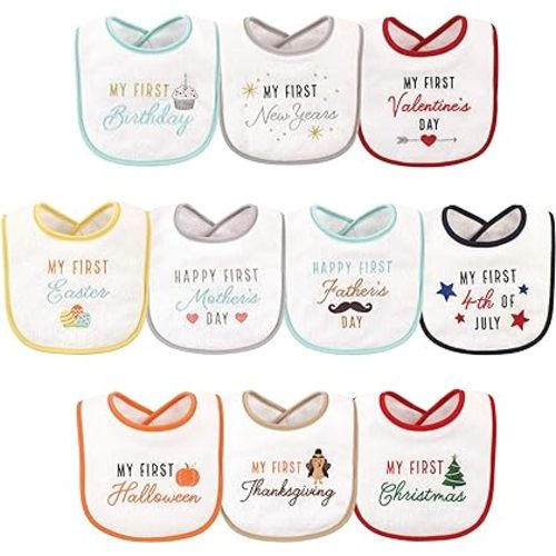 Hudson Baby Unisex Baby Cotton Terry Drooler Bibs With Fiber Filling