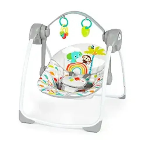 Bright Starts Playful Paradise Portable Compact Automatic Baby Swing with Music, Unisex, Newborn +