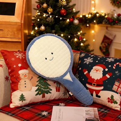 MUALML Cute Tennis Racket Plush Pillow Soft Tennis Stuffed Animal Cute Sports Decor, Unique Tennis Gifts for Teen Girls Boys