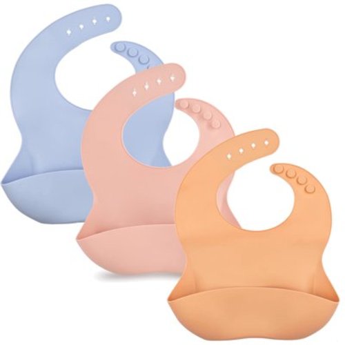 3-Pcs Silicone Baby Bibs for Girls and Boys - Adjustable, Waterproof, BPA-Free, Soft Unisex Bibs