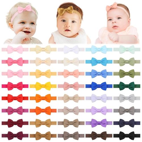 jollybows 40pcs Baby Girls Bows Headbands Elastic Hairband Ribbon Bow Hair Accessories for Newborns Infants Toddlers and Kids
