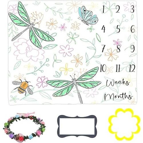 Dragonfly Baby Monthly Milestone Blanket Baby Growth Age Chart Baby Shower Blanket 48x40 Inch Newborn Mom Gift Nursery Decoration BTLSLY968