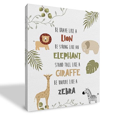 Qvapt Safari Wall Decor,Jungle Animals Nursery Wall Decor,Nursery Wall Decor,Safari Framed Canvas Prints Wall Art,Tropical Jungle Safari Animals Wall Art Decor For Kids Room Playroom(11x14inch)
