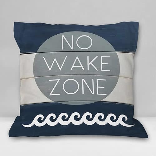 Burosev No Wake Zone Nursery Soft Throw Pillow Cover, Coastal Lake Quote Decorative Pillowcase, Nautical Nursery Lake House Decor Decorations for Home Bedroom Couch Sofa Baby Room(18x 18 Inch)