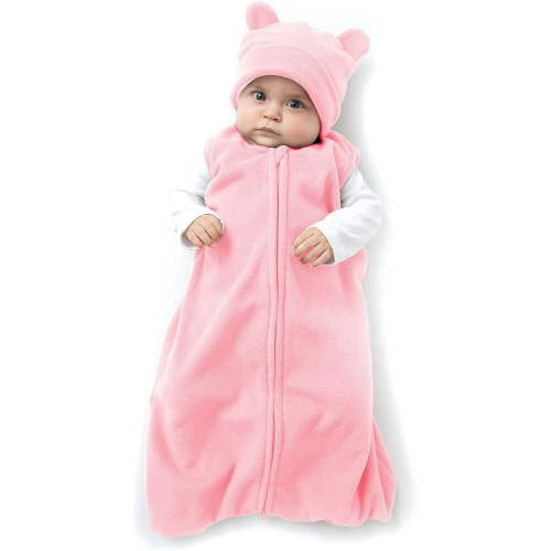 Cuddle Club Fleece Sleep Sack Swaddle Blanket Baby Sleeping Bag, Bear Pink Large