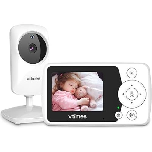 VTimes Baby Monitor with Camera and Audio, Video Baby Monitor No WiFi Night Vision, 2.4" Screen Portable Baby Camera VOX Mode Pan-Tilt-Zoom Alarm and 1000ft Range, Ideal for Gifts