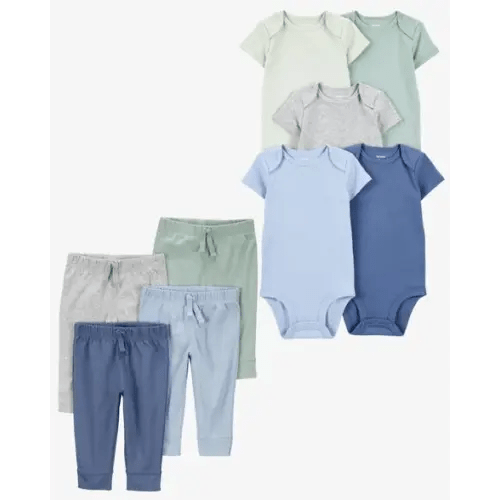 Baby 9-Piece Solid Short-Sleeve Bodysuits & Pull-On Pants Set | Carter's