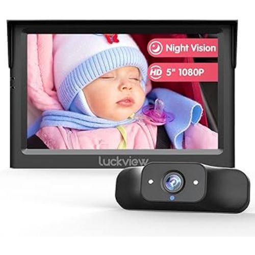 Luckview BM1 Baby Car Camera, 5'' 1080P Mirror Monitor with IR Night Vision, 3X Zoom in Closer, Full Crystal Clear View for Back Seat Rear Facing, 5 Mins Easy Installation
