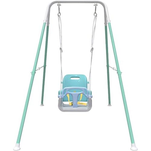 Multifunctional Toddler Swing with 4 Sandbags for Stability, Foldable Baby Swing Outdoor & Indoor Use, Easily Installable and Storable Swing Sets for Backyard (Blue)