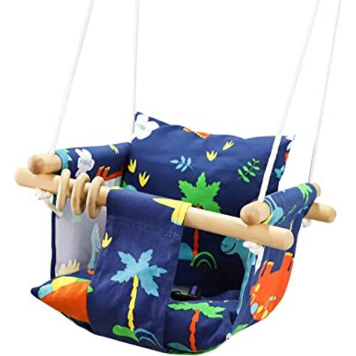 Amazon.com: DILIMI Wooden Baby Swing Toddler Swing Indoor & Outdoor Infant Hanging Swing Chair with Canvas Cushion, Swing Sets for Backyard, Dinosaur : Toys & Games
