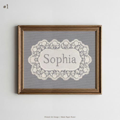 Custom Lace Nursery Name Printed Wall Art, Vintage Style Room Art, Personalized Baby Home Decor, Cottage Core Gift for Daughter