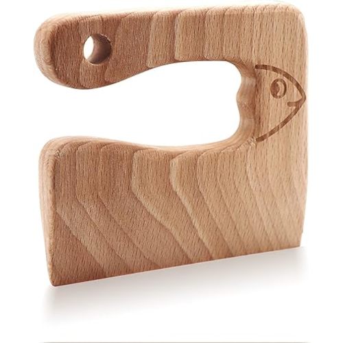 CONSIO Wooden Kids Knife - Children's Safe knives - Toddler Knife for Chopping - Safe Cutting Veggies Fruits - Fish Shape
