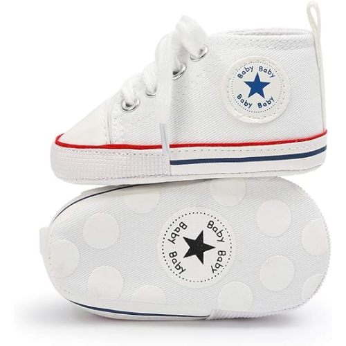 KIDSUN Unisex Baby Boy Girl Canvas Sneaker Soft Sole Infant Lace up Newborn Ankle Toddler First Walkers Crib Shoes